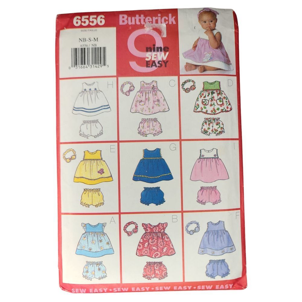 Butterick 6556 Infant Baby Dress & Panties Sewing Pattern Multi-Size NB-S-M